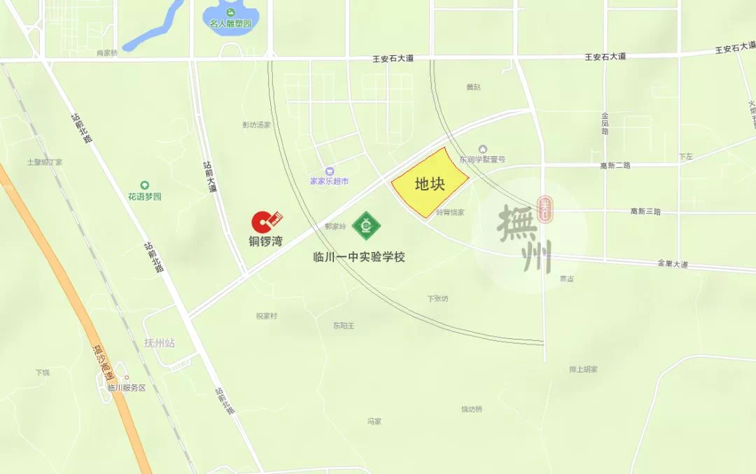 该地块位于抚州市站前新区,在建临川一中实验学校新校区和楼盘东润