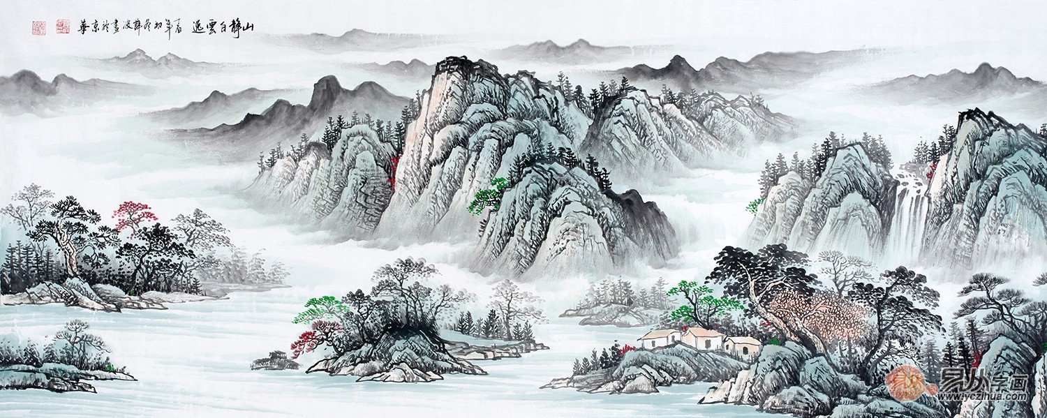 沙发背景墙挂山水画,营造浪漫的家居氛围