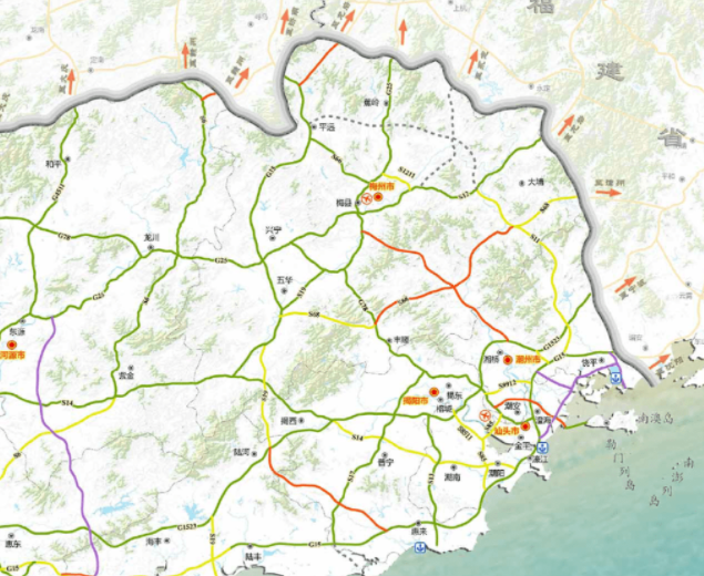 汕头至饶平,梅州至潮州高速已列入规划,皆在