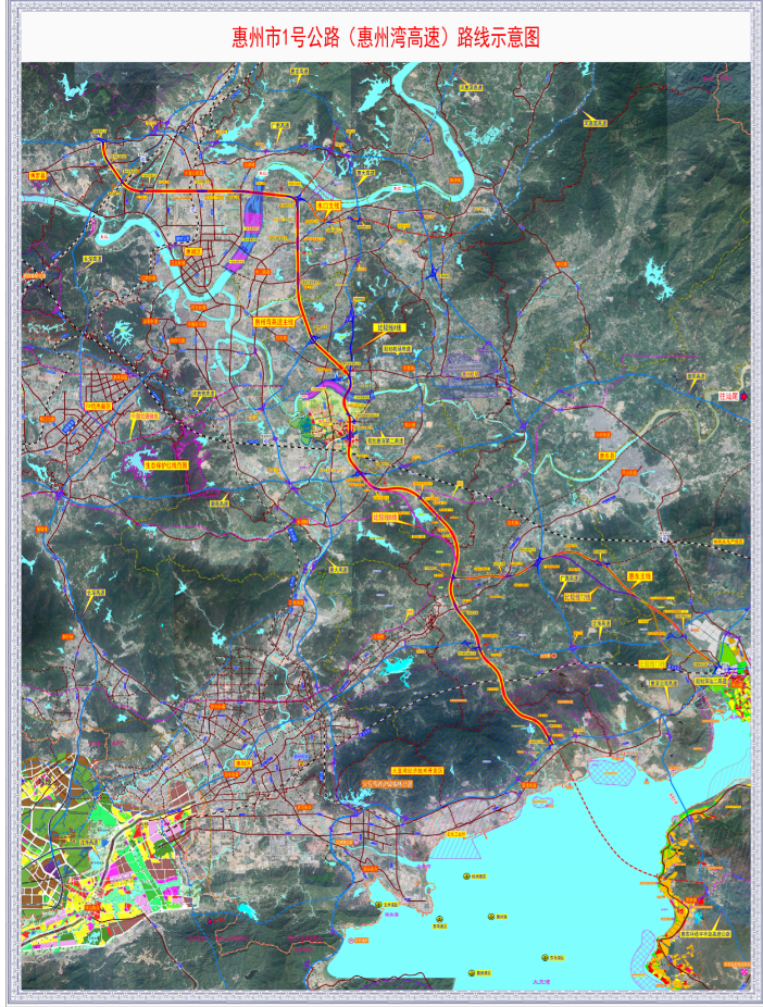 293公里,采用52米宽双向8车道高速公路技术标准,起于惠州市汤泉,途经