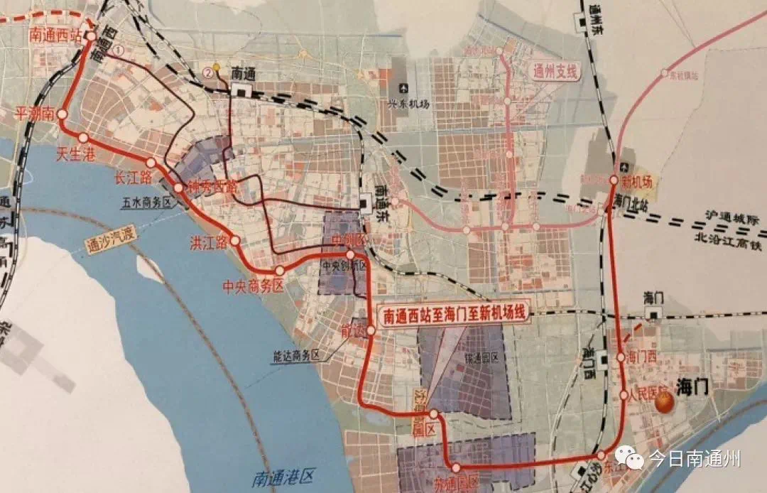 市域铁路江海快线(南通西站-南通新机场站)规划途径苏锡通园区,苏