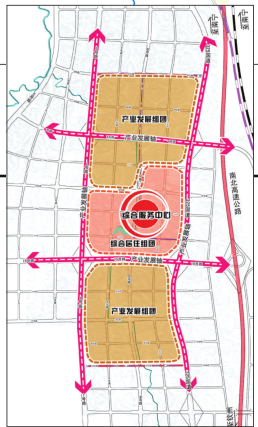 南宁现代工业产业园规划形成"一心四轴三组团"的功能结构