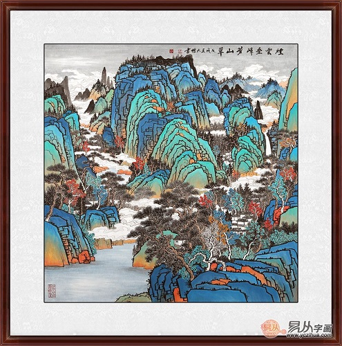 易从网】 吴大恺的山水画画工精细,近景松林古树姿态各异,工笔画面在