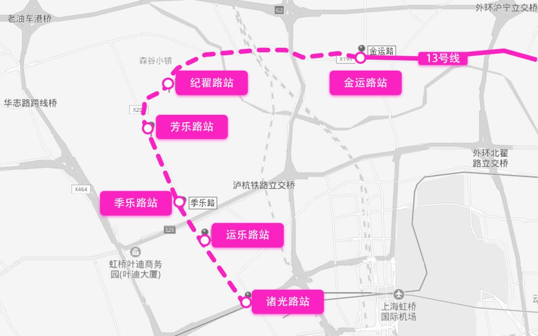 13号线规划站点图(其中金运路站为13号线已经开通的站)