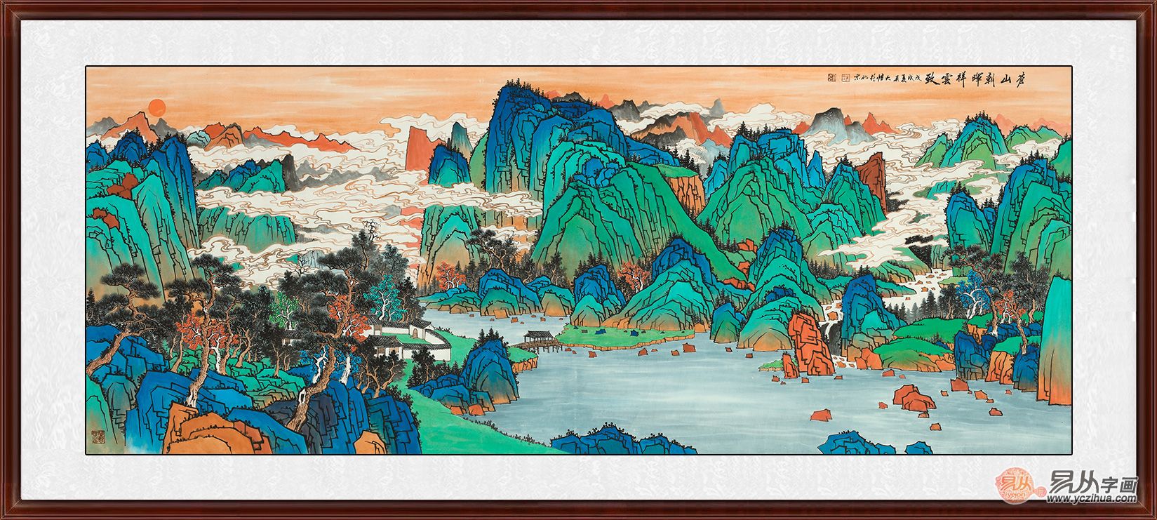 赵红霞老师的此幅青绿山水画《绿山清音》,具有朦胧飘逸感,一座座山脉
