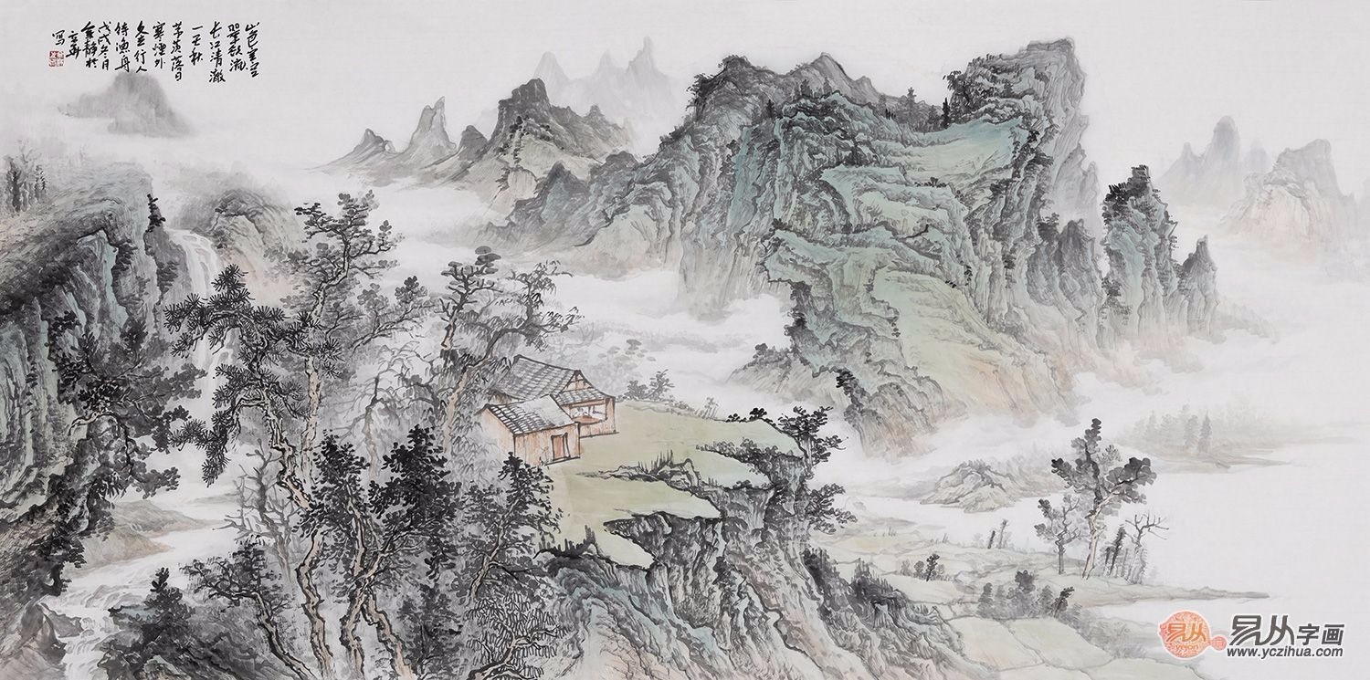 诗意山水画 余静最新创作青绿国画《题秋江待渡图》 作品来源:易从网