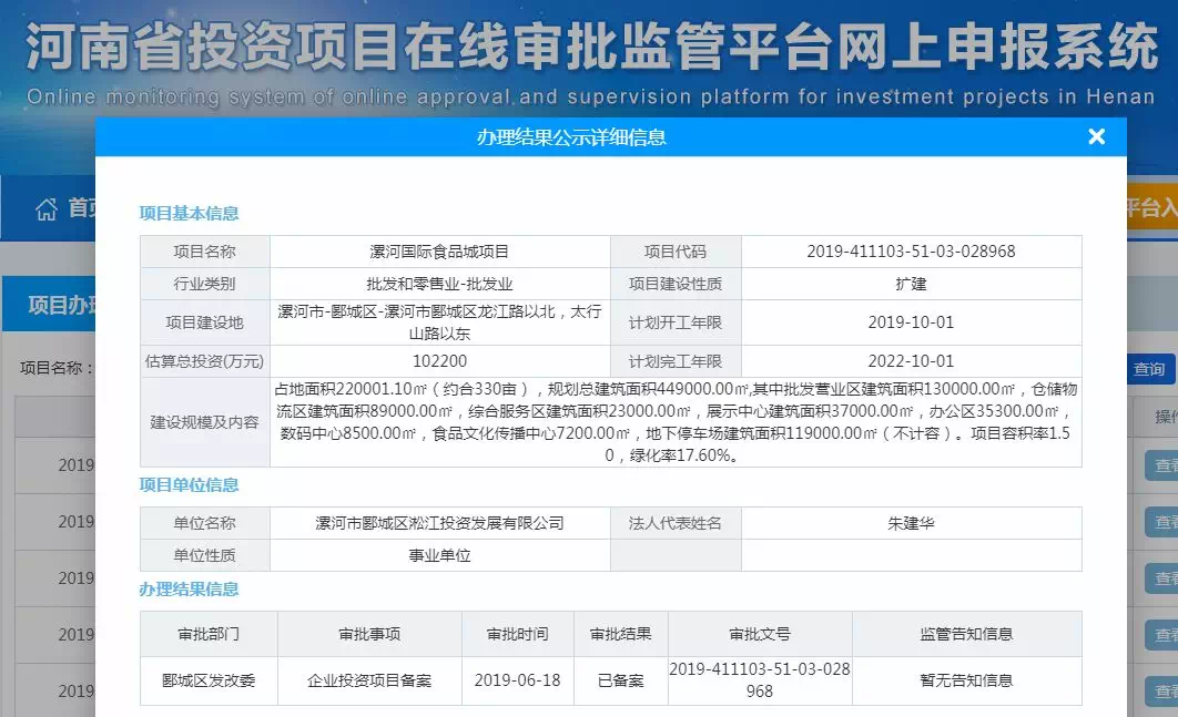 漯河国际食品城扩建项目近日,小编从河南省投资项目在线审批监管平台