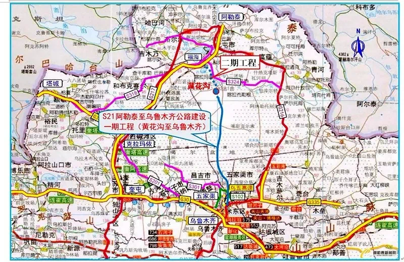 五家渠至乌鲁木齐段采用双向六车道高速公路标准.