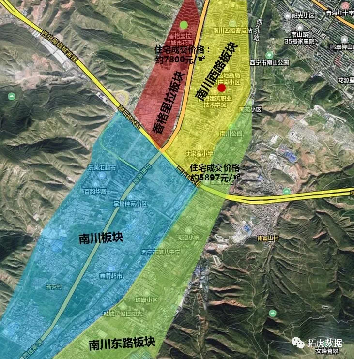 去年我们将西宁市的6个区域,以每个区域楼盘销售均价为依据,将西宁市