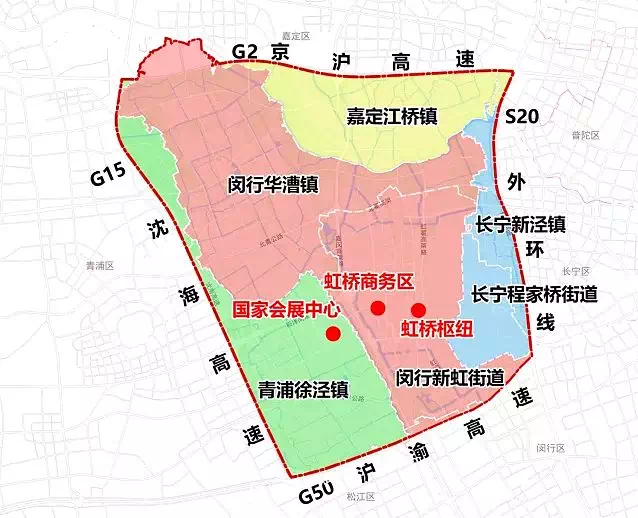 虹桥商务区,位于上海城市中心西隅,紧邻江苏和浙江两省,地处长三角