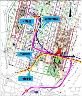 人和站总平面图 本次规划除白云机场t3航站楼设置地铁t3站外