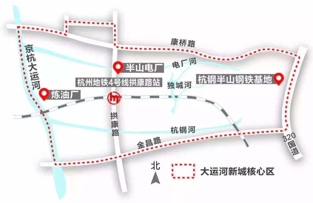 南至金昌路,西至京杭大运河,北至康桥路,包括运河新城中片区和杭州
