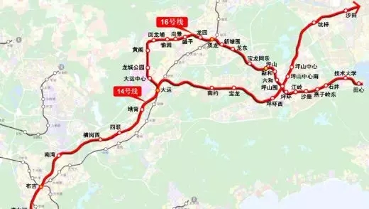 深圳地铁16号线,该地铁线路总投资400亿元,全长29.