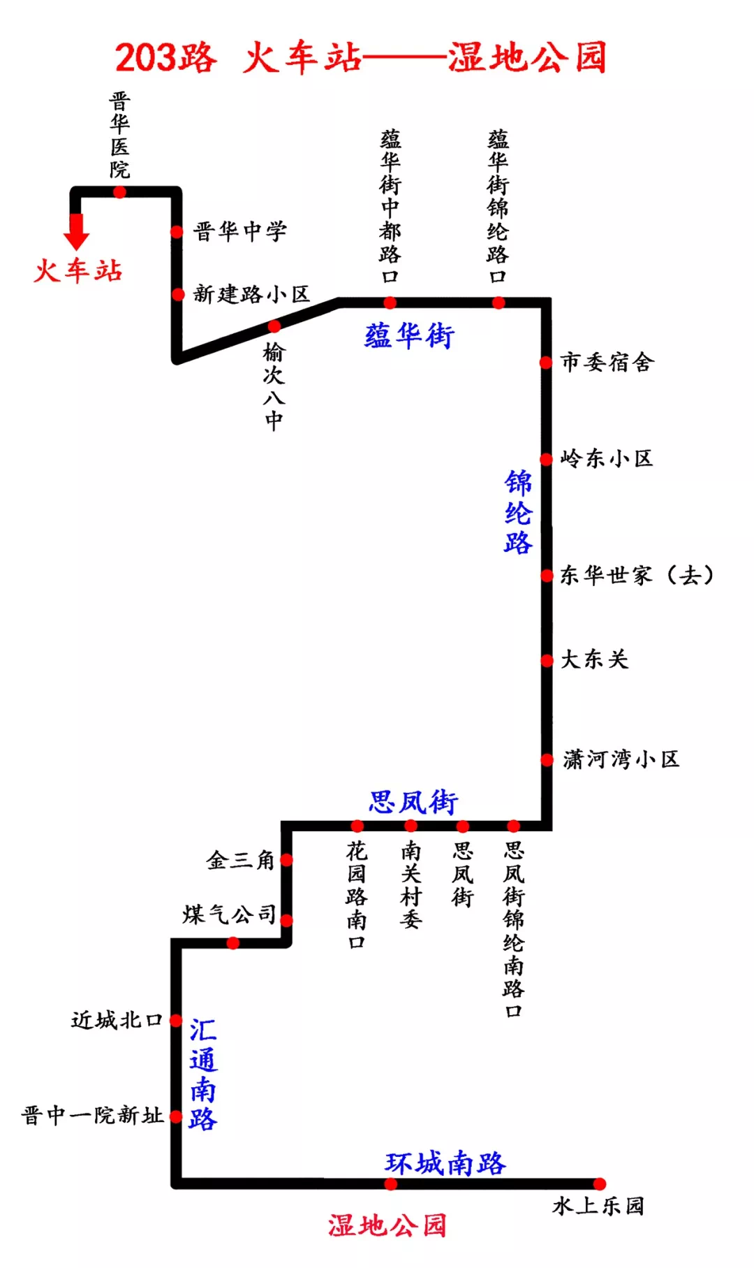 22,901主路901主(公交公司南场—太原火车站)原线路运行至锦纶路,绕行