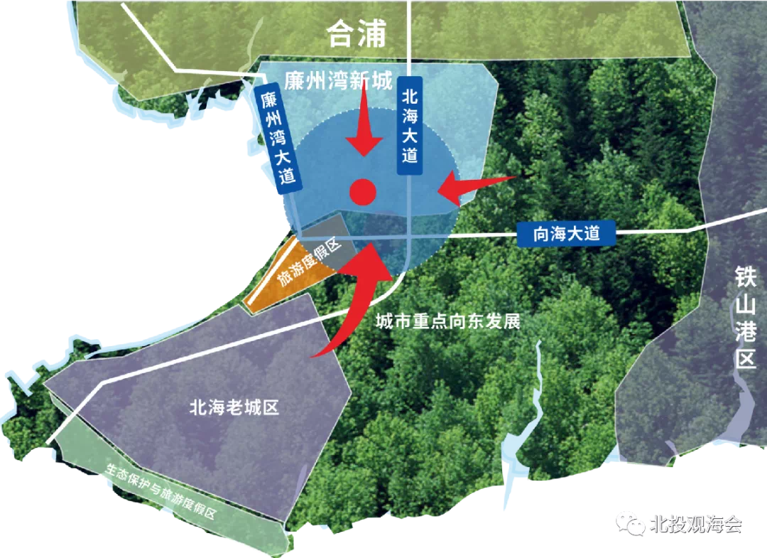 交通枢纽海陆空多维立体出行北海廉州湾新城滨海组团规划范围为合浦