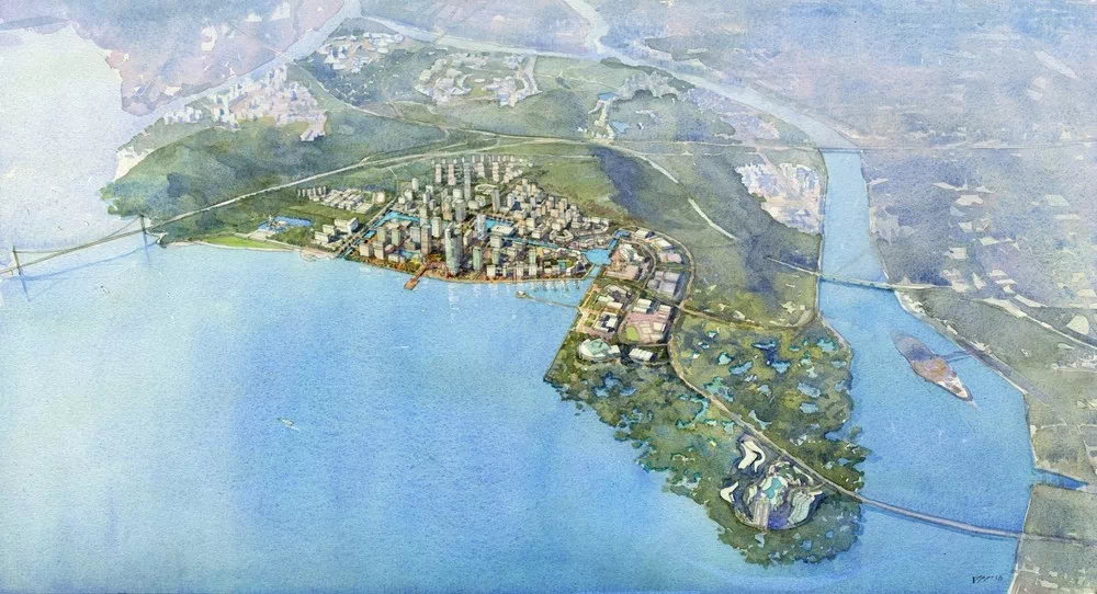"站在滨海湾新区交椅湾启动区,前来考察的正中投资集团总裁邓学勤欣喜