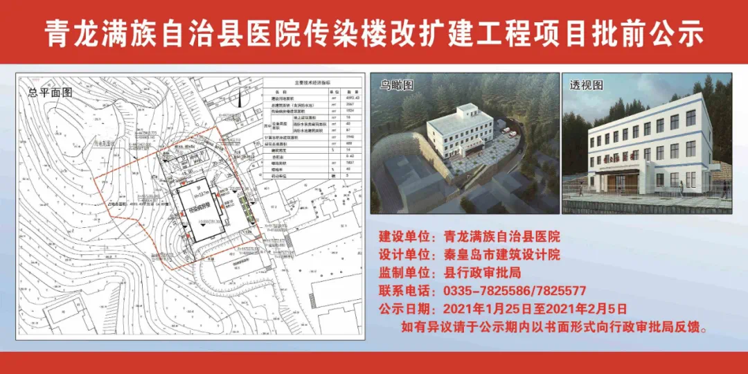 青龙满族自治县医院传染病楼改扩建工程规划许可批前公示