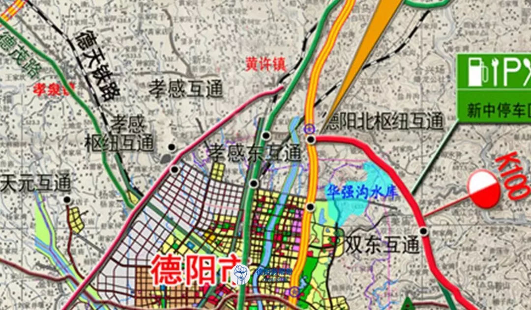 另建绵竹支线,起于线孝感枢纽互通,止于绵竹市东接省道107线.