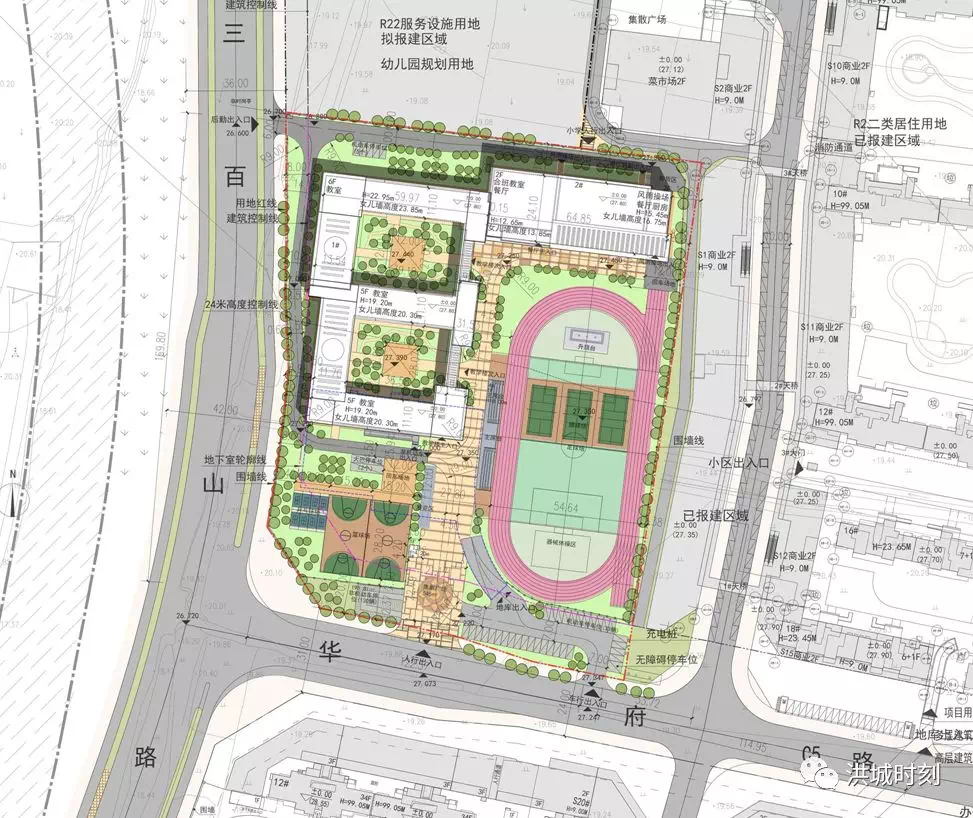 南昌市城乡规划局公示了南昌万达文化旅游城小学项目规划总平面图,该