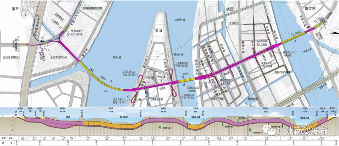 公告显示,明珠湾跨江通道隧道主线道路等级为城市主干路,设计时速50km