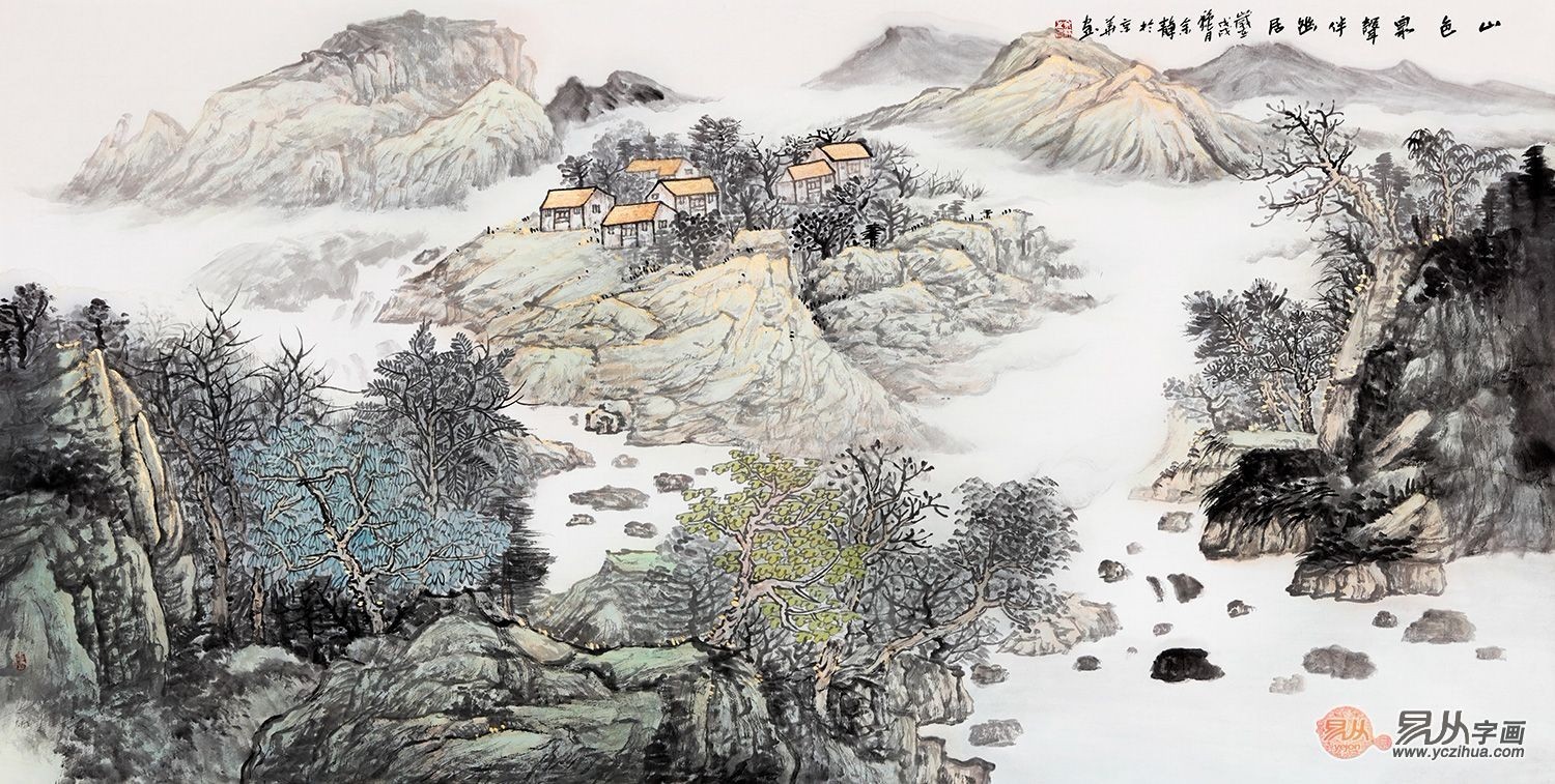 中国美协画家余静老师写意国画作品《山色泉声伴幽居》作品来源:易从