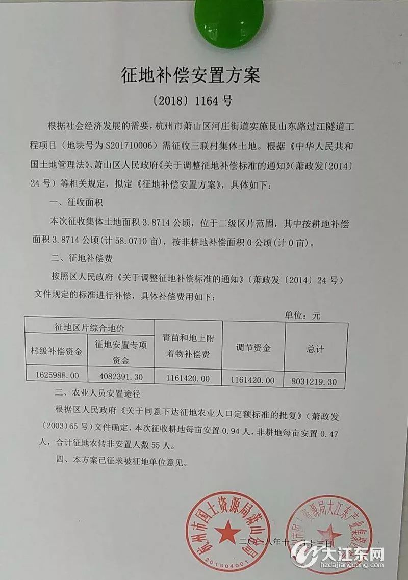 较新因艮山东路过江隧道施工需求,河庄这个村较新征地补偿出炉