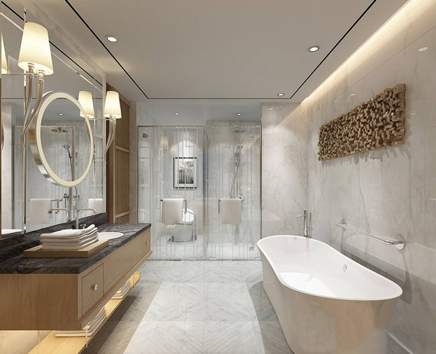 [广州创美装饰]浴缸淋浴都想要,卫生间如何设计?效果图拿去